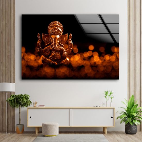 Lord Ganesha Wall Art Elephant Statue Wall Art Glass Print 1