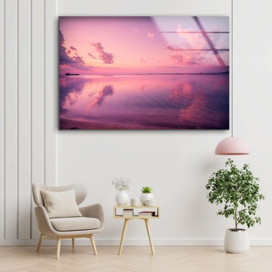 Luxurious Glamorous Abstract Fluid Style Glass Wall Art Glass Wall Decor Wall Hanging Pink Sky Sea View Wall Art 1
