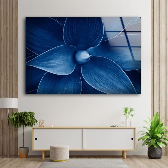 Luxurious Glamorous Abstract Style Glass Wall Art Glass Wall Decor Wall Hanging Blue Flower Wall Art Flower Art 1