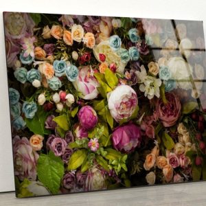 Luxurious Glamorous Abstract Style Glass Wall Art Glass Wall Decor Wall Hanging Colorful Roses Flowers Wall Art
