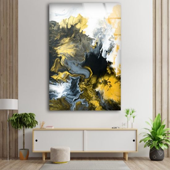 Luxurious Glamorous Abstract Style Glass Wall Art Glass Wall Decor Wall Hanging Golden Fractal Alcohol Ink Art 2