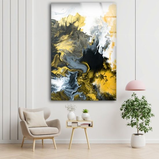 Luxurious Glamorous Abstract Style Glass Wall Art Glass Wall Decor Wall Hanging Golden Fractal Alcohol Ink Art