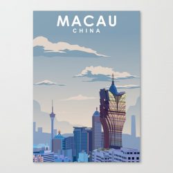 Macau China Travel Poster  Canvas Print - Wall Art Decor