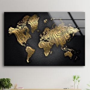 Map Wall Art Islamic Wall Art World Map Art Glass Print