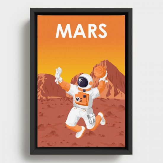 Mars Astronaut Playing Basketball on The Surface of the Red Planet Canvas Print Wall Art Decor 1