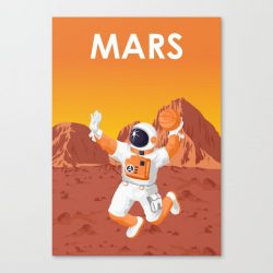 Mars Astronaut Playing Basketball on The Surface of the Red Planet Canvas Print - Wall Art Decor