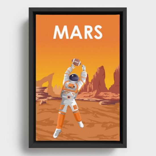 Mars Astronaut playing American Football Travel Poster Canvas Print Wall Art Decor 1