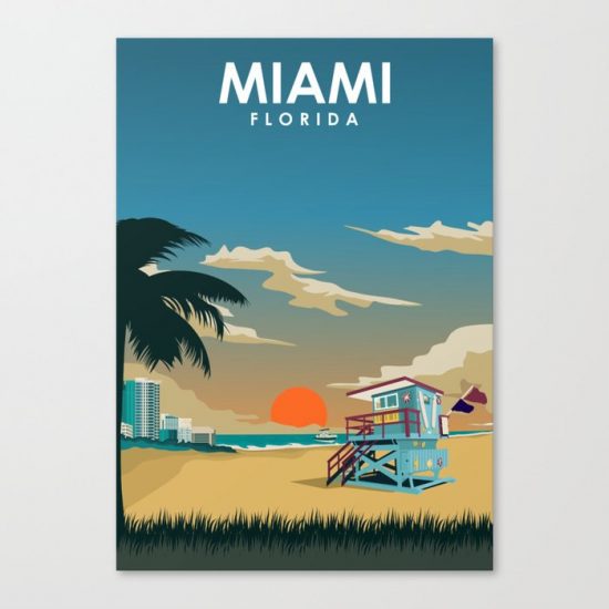 Miami Florida Travel Poster Canvas Print - Wall Art Decor