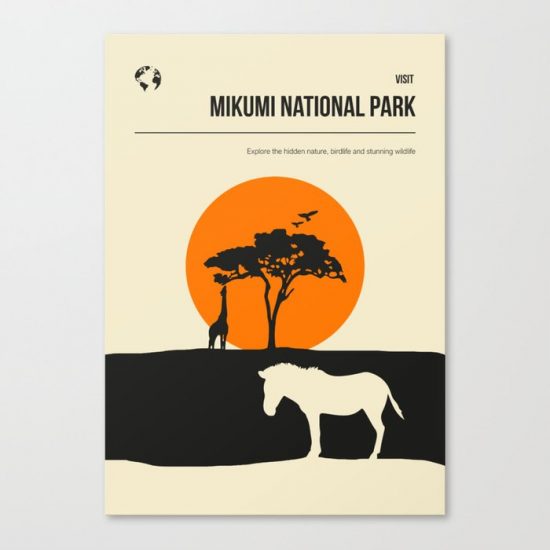 Mikumi National Park Vintage Minimal Retro Travel Poster Canvas Print - Wall Art Decor