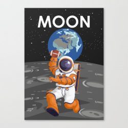 Moon Astronaut Playing American Football on the Surface Canvas Print - Wall Art Decor
