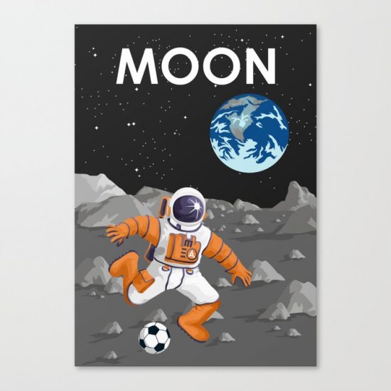 Moon Astronaut Playing Football/Soccer on the surface Canvas Print - Wall Art Decor