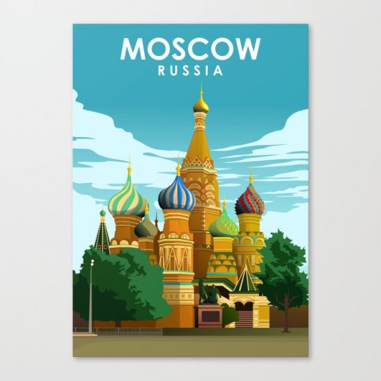 Moscow Russia Vintage Minimal Travel Poster Canvas Print - Wall Art Decor