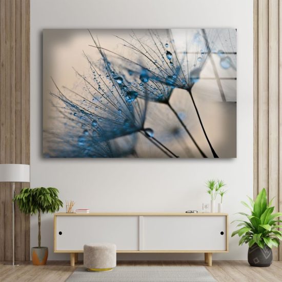 Natural And Vivid Wall Office Decoration Modern Wall Art Blue Dandelion Wall Art Glass Print 1