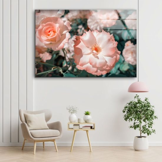 Natural And Vivid Wall Office Decoration Modern Wall Art Rose Wall Art Flower Art Glass Print 1