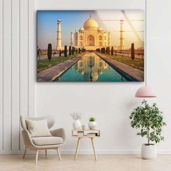 Natural And Vivid Wall Office Decoration Taj Mahal In India Uttar Pradesh Place View Glass Print 1