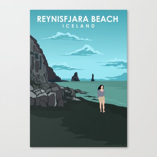 Reynisfjara Beach Iceland Travel Poster Canvas Print - Wall Art Decor