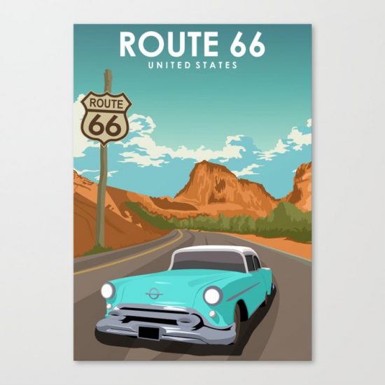 Route 66 United States Road Trip Travel Poster Canvas Print - Wall Art Decor