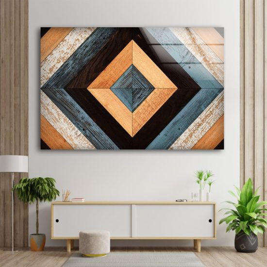 Rustic Geometric Wood Wall Art Modern Wood Pattern Glass Print 1