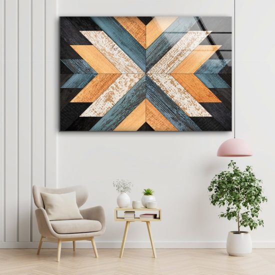 Rustic Wall Art Geometric Wood Wall Art Pattern Boho Wall Decor Glass Print 2
