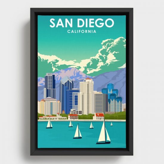 San Diego California city travel poster Canvas Print Wall Art Decor 1
