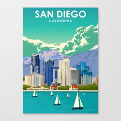 San Diego California city travel poster Canvas Print - Wall Art Decor