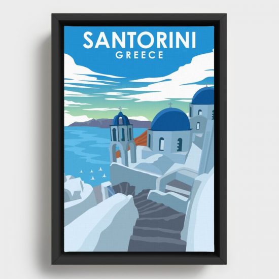 Santorini Greece Vintage Minimal Travel Poster Canvas Print Wall Art Decor 1