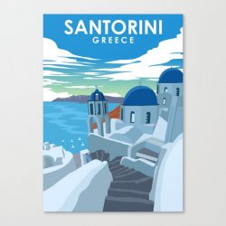 Santorini Greece Vintage Minimal Travel Poster Canvas Print - Wall Art Decor