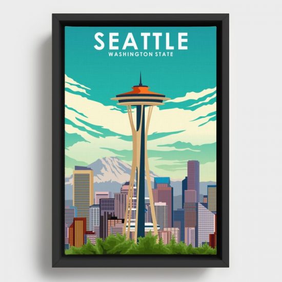 Seattle Washington Travel Poster Canvas Print Wall Art Decor 1