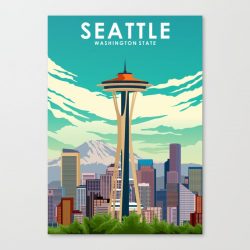 Seattle Washington Travel Poster Canvas Print - Wall Art Decor