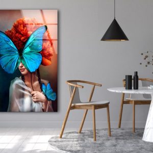 Surreal Portrait Of A Woman Butterfly Wall Art Glass Print 1