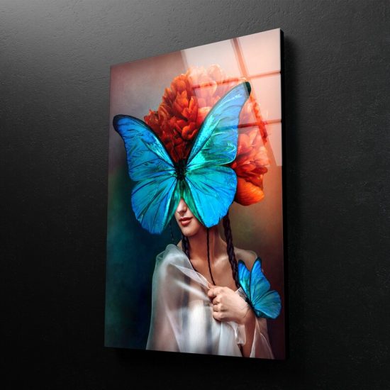 Surreal Portrait Of A Woman Butterfly Wall Art Glass Print 2