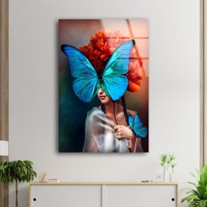 Surreal Portrait Of A Woman Butterfly Wall Art Glass Print