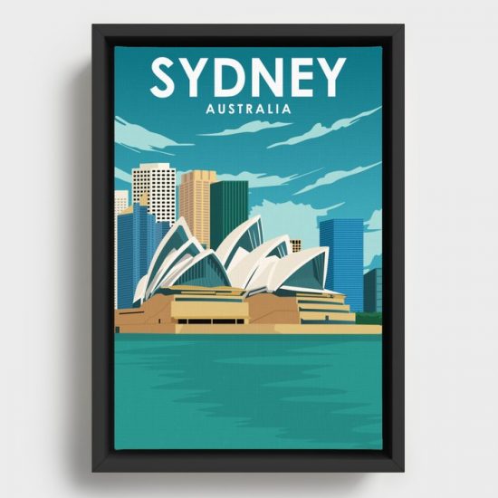 Sydney Australia Vintage Minimal Opera House Travel Poster Canvas Print Wall Art Decor 1