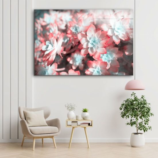 Tempered Glass Ation Abstract Art Wall Hanging Flower Wall Art Dandelion Pink Rose Wall Art 1