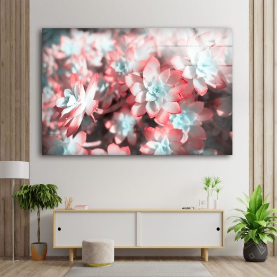 Tempered Glass Ation Abstract Art Wall Hanging Flower Wall Art Dandelion Pink Rose Wall Art 2