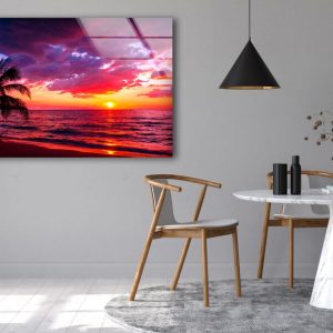 Tempered Glass Ation Abstract Wall Hanging Sunset Palm Tree Wall Art Beach View Wall Art 2