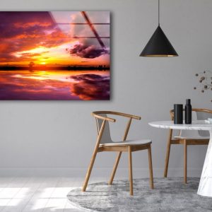 Tempered Glass Painting Art Glass Wall Art Vivid Sunset Sky Over Sea 1