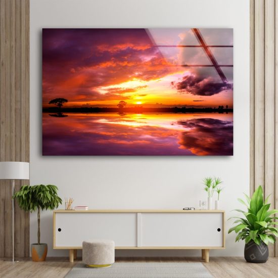 Tempered Glass Painting Art Glass Wall Art Vivid Sunset Sky Over Sea 2