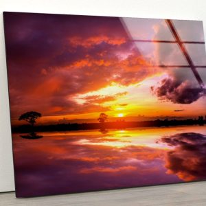 Tempered Glass Painting Art Glass Wall Art Vivid Sunset Sky Over Sea