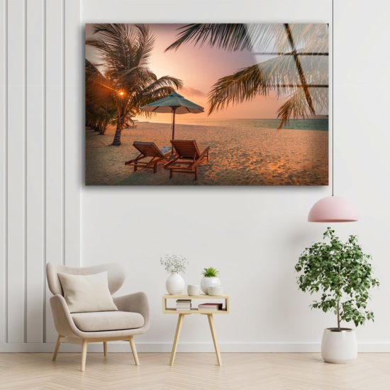 Tempered Glass Printing Wall Art Glass Print Wall Arts For Big Wall Office Decor Tropical Sunset Art Beach Palm Tree Wall Art 1