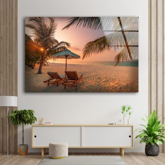 Tempered Glass Printing Wall Art Glass Print Wall Arts For Big Wall Office Decor Tropical Sunset Art Beach Palm Tree Wall Art 2