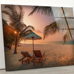 Tempered Glass Printing Wall Art Glass Print Wall Arts For Big Wall Office Decor Tropical Sunset Art Beach Palm Tree Wall Art