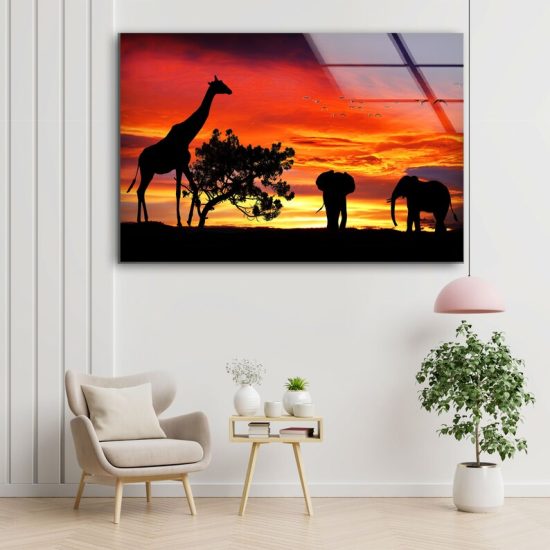 Tempered Glass Printing Wall Decor Ation For Living Room African Landscape Giraffe Zebra Wild Animal Wall Art 1