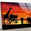 Tempered Glass Printing Wall Decor Ation For Living Room African Landscape Giraffe Zebra Wild Animal Wall Art