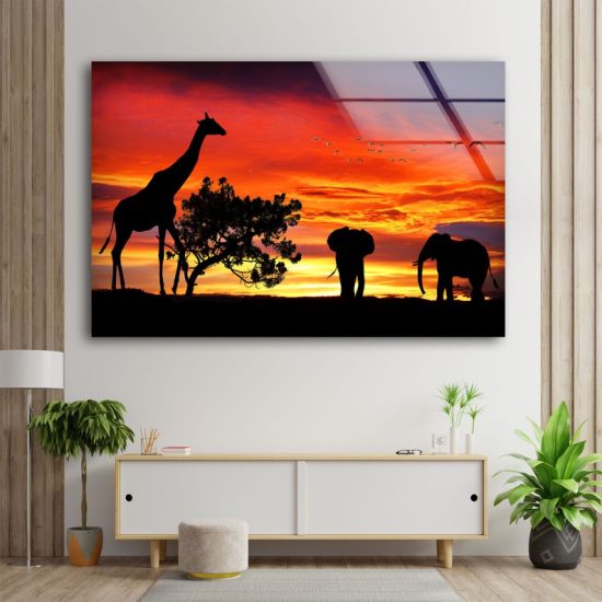 Tempered Glass Printing Wall Decor Ation For Living Room African Landscape Giraffe Zebra Wild Animal Wall Art 2