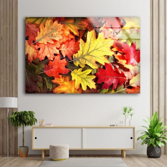 Tempered Glass Printing Wall Decor Ation For Living Room Autumn Leaf Wall Art Autumn Wall Art Leaves Wall Art 1
