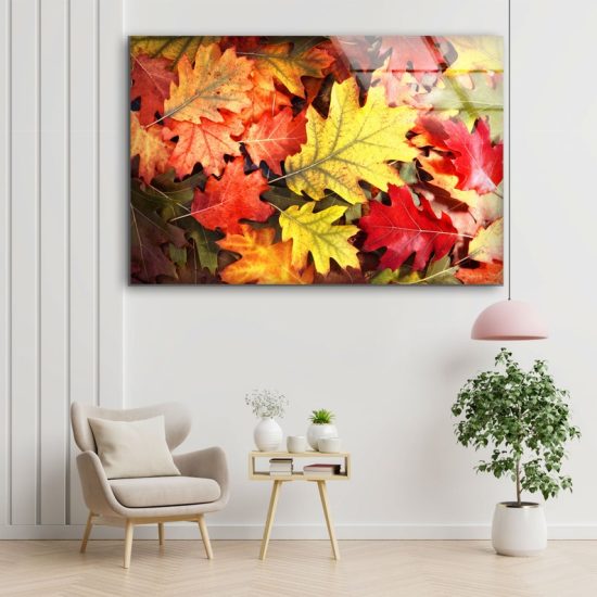 Tempered Glass Printing Wall Decor Ation For Living Room Autumn Leaf Wall Art Autumn Wall Art Leaves Wall Art 2