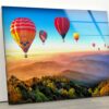 Tempered Glass Printing Wall Decor Ation For Living Room Flying Colorful Hot Air Balloons Hot Air Balloons Wall Art