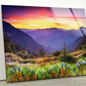 Tempered Glass Printing Wall Decor Ation For Living Room Mountain Wall Art Forest Wall Art Flower Wall Art