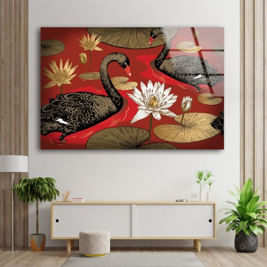 Tempered Glass Printing Wall Decor Ation For Living Room Stained Wall Art Black Swan Drawing 1